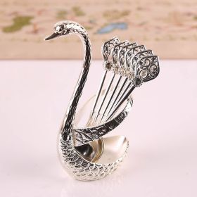 1pc, Coffee Dessert Spoon Set, Fruit Cake Coffee Tea Spoon, Swan Shaped Base Holder Cutlery Set, Zinc Alloy Metal Tableware (Color: Silvery)